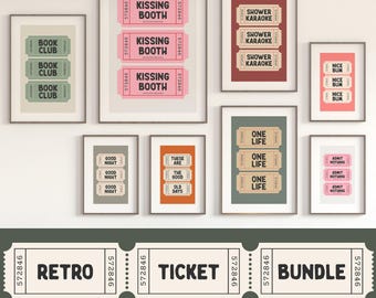 Retro Ticket Wall Art Bundle - 30 Printable Posters | Trendy Digital Prints (Digital Download)