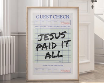 Jesus Paid It All Print – Retro Guest Check Christian Wall Art (Digital Download)