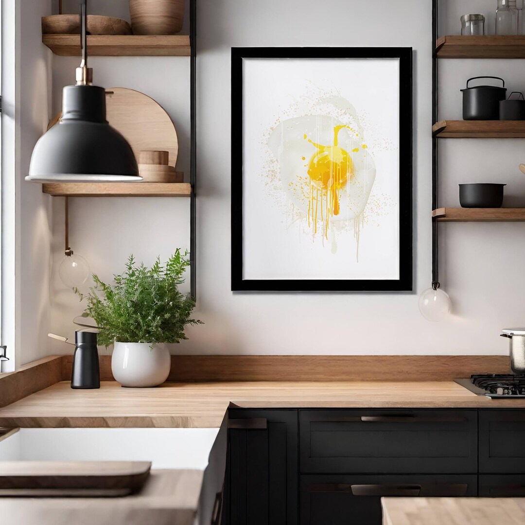 Unique Modern Kitchen Wall Art Print Fried Egg Watercolour Style Poster Food Prints for Kitchen ...