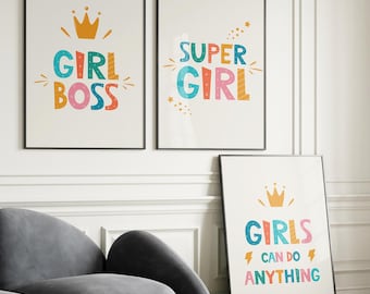 Girl Power Nursery Prints – Feminist Wall Art Set (Digital Download)