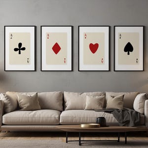 4 Aces Playing Card Printable Wall Art Set | Retro Wall Art & Dopamine Décor - Black and Red Wall Art Ace of Hearts Spades Clubs Diamonds