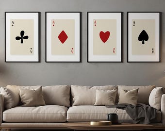 Retro Ace Playing Card Art Prints Set | Bold Black & Red (Digital Download)