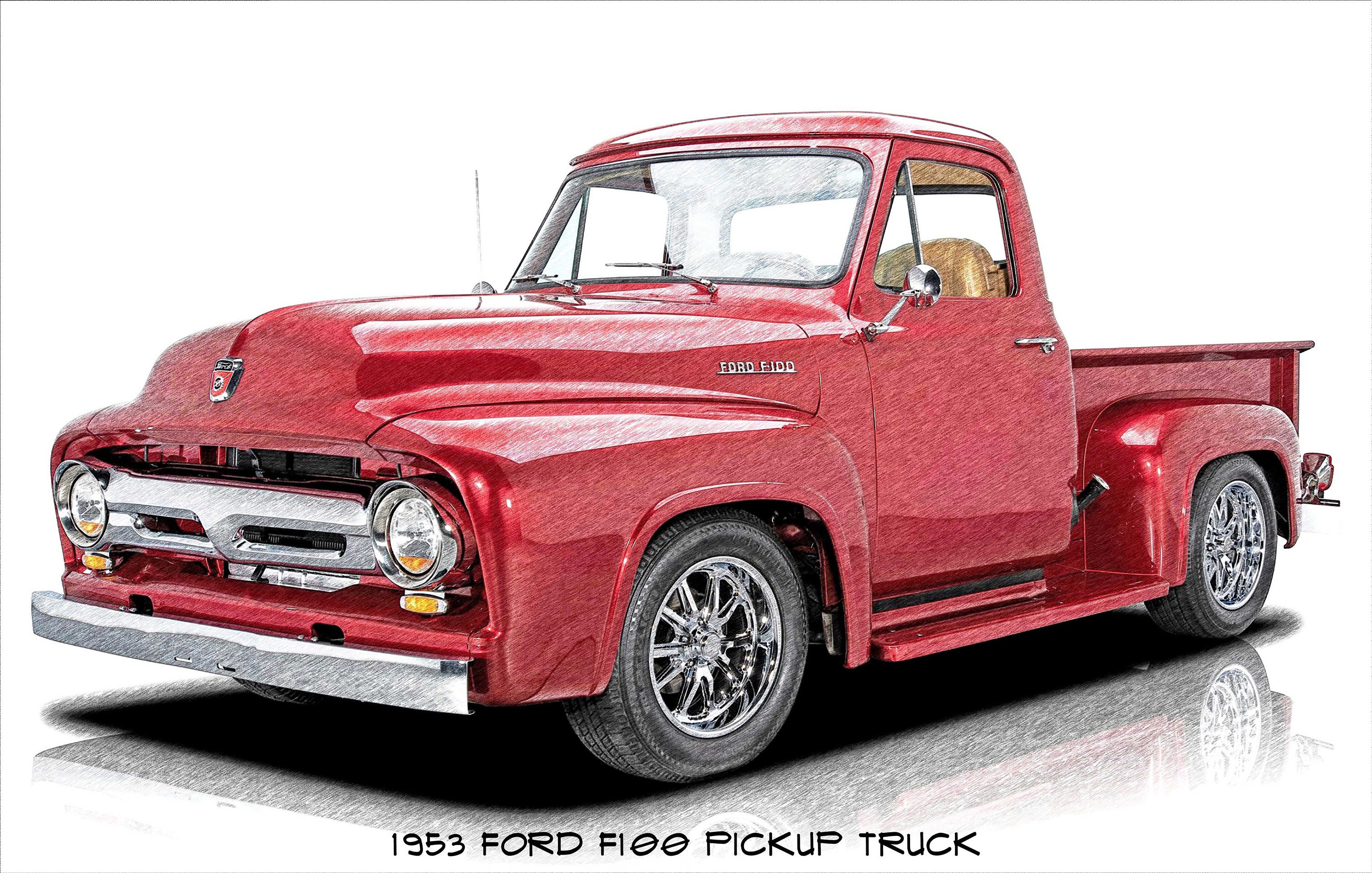 1953 Ford F100 Pickup Truck Colored Pencil Drawing Style 11x17 Etsy