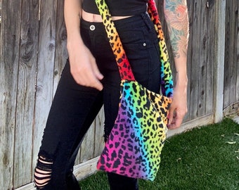 Rainbow Leopard Print Crossbody Bag, Y2k Fashion, Christmas Gift