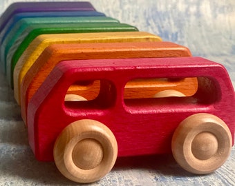 Rainbow car - wooden toy- peg people
