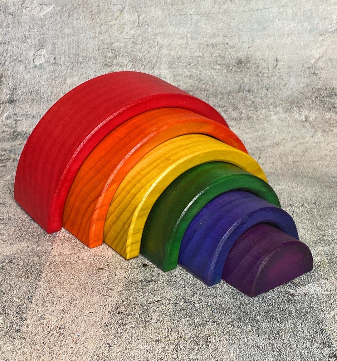 Wooden Rainbow Nesting Toy Large 6 Pieces Stacker Open Ended Fun for ...