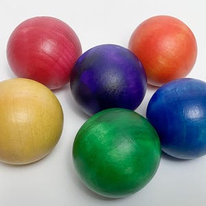 Large wooden marbles, replacement balls for marble run and object permanence box. Set of 6 wood balls. Colorful or natural.