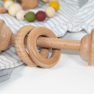 Classic wood rattle - natural finish - Wooden baby first Toy