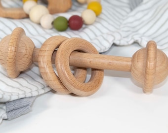 Classic wood rattle - natural finish - Wooden baby first Toy