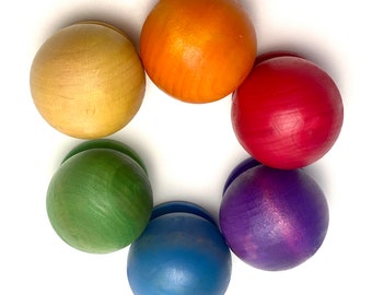 Large wooden marbles, replacement balls for marble run and object permanence box. Set of 6 wood balls. Colorful or natural.