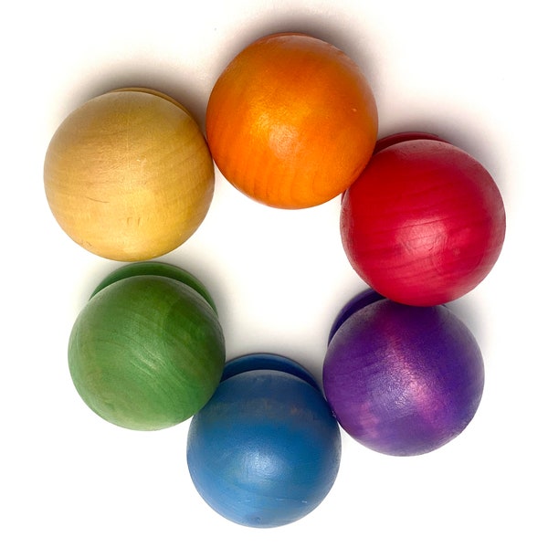 Large wooden marbles, replacement balls for marble run and object permanence box. Set of 6 wood balls. Colorful or natural.