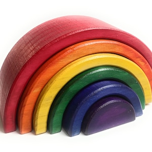 Wooden Rainbow Stacking Toy – Montessori Inspired | Colorful Waldorf Puzzle | Open-Ended Play for Toddlers & Kids
