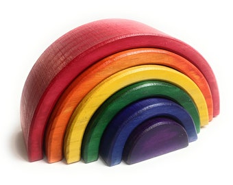 Wooden Rainbow Stacking Toy – Montessori Inspired | Colorful Waldorf Puzzle | Open-Ended Play for Toddlers & Kids