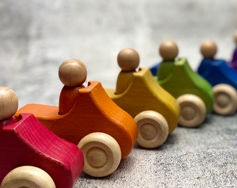 Rainbow car - wooden toy- peg people