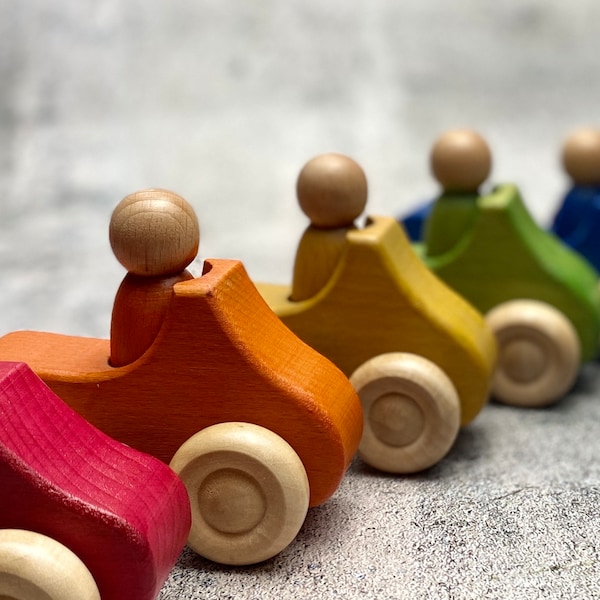 Rainbow car - wooden toy- peg people