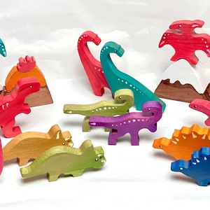 Wooden Dino Toy Set – Natural Pretend Play Toys - Dinosaur Figures – Montessori Jurassic Play