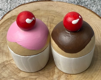 Doll sized wooden cupcakes - pretend play food