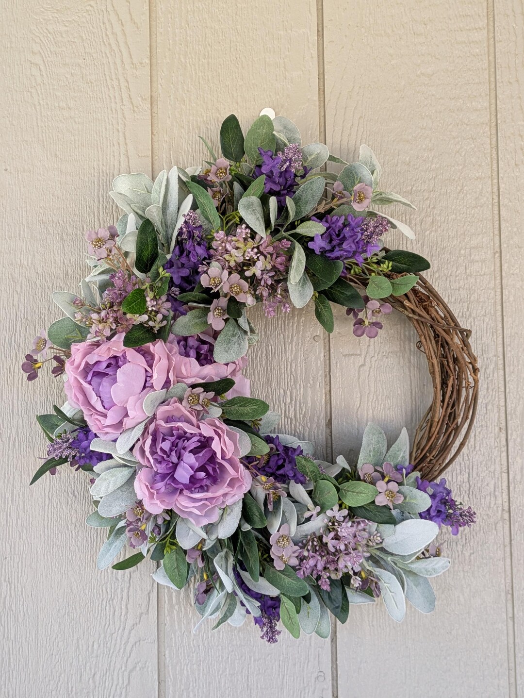 Spring Peony Lambs Ear Eucalyptus Lilac Wreath: Summer Home Decor - Etsy