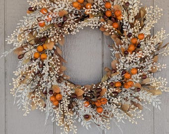 Fall Wreath for Front Door – Neutral Earthy Tones, Autumn Decor