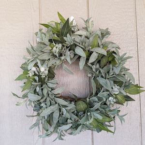 Sage and Eucalyptus Greenery Wreath - Front Door Wreath - Year-Round Wreath - Housewarming Gift - Modern Farmhouse Decor - Neutral Decor