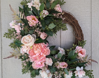 Spring Peony Wreath - Front Door Wreath - Mothers Day Gift - Easter Decor - Home Decor - Housewarming Gift - Summer Wreath - Easter Wreath