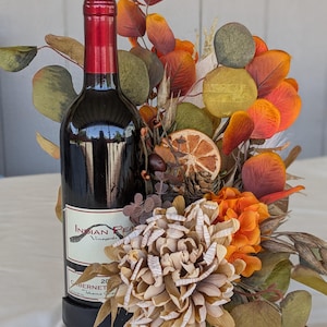 Floral Wine Bottle Bouquet Arrangement Set: Fall Table Centerpiece