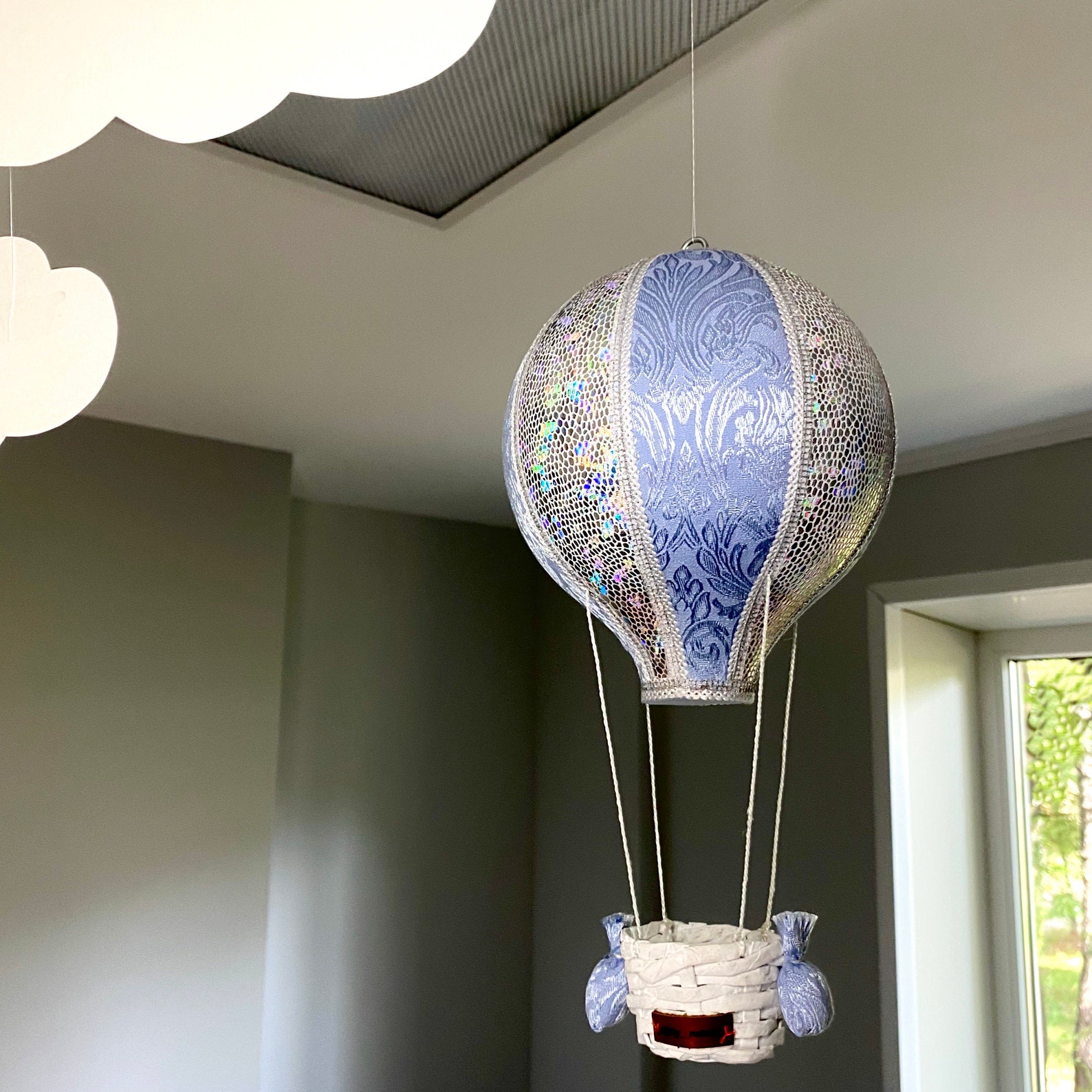 Hot air balloon decorations with a basket. Baby mobile for Etsy