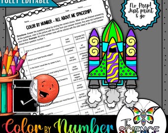All About Me Spaceship Color by Number | Back to School Science Activity | First Day Icebreaker | No Prep Printable Worksheet