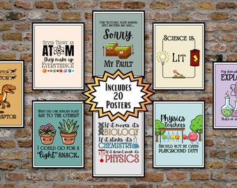 Pôsteres de Ciências com Trocadilhos para Imprimir | Decoração Divertida para Sala de Aula de Ciências | Pôsteres de Ciências para o Ensino Fundamental II | Arte de Parede de Biologia e Química | Presente para Professores