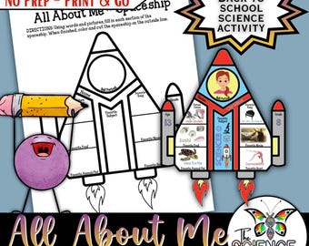 All About Me Spaceship Craft | Back to School Science Activity | First Day Icebreaker | Printable Bulletin Board Banner | No Prep Worksheet