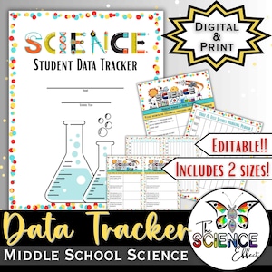 Registro de datos del estudiante / Seguimiento del progreso en ciencias (6.º a 8.º grado) / Establecimiento de objetivos y seguimiento del progreso / Carpeta de datos editable / Ciencias para la escuela secundaria