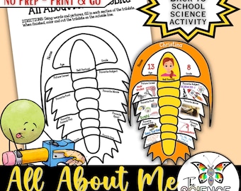 All About Me Trilobite Craft | Back to School Science Activity | First Day Icebreaker | Printable Bulletin Board Banner | No Prep Worksheet