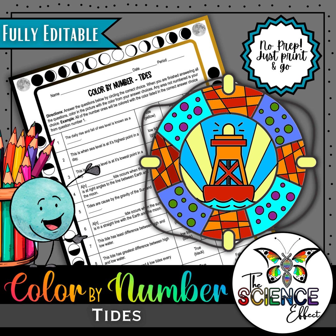 Tides Color by Number Worksheet: Science Activity (PDF & PPT) - Etsy