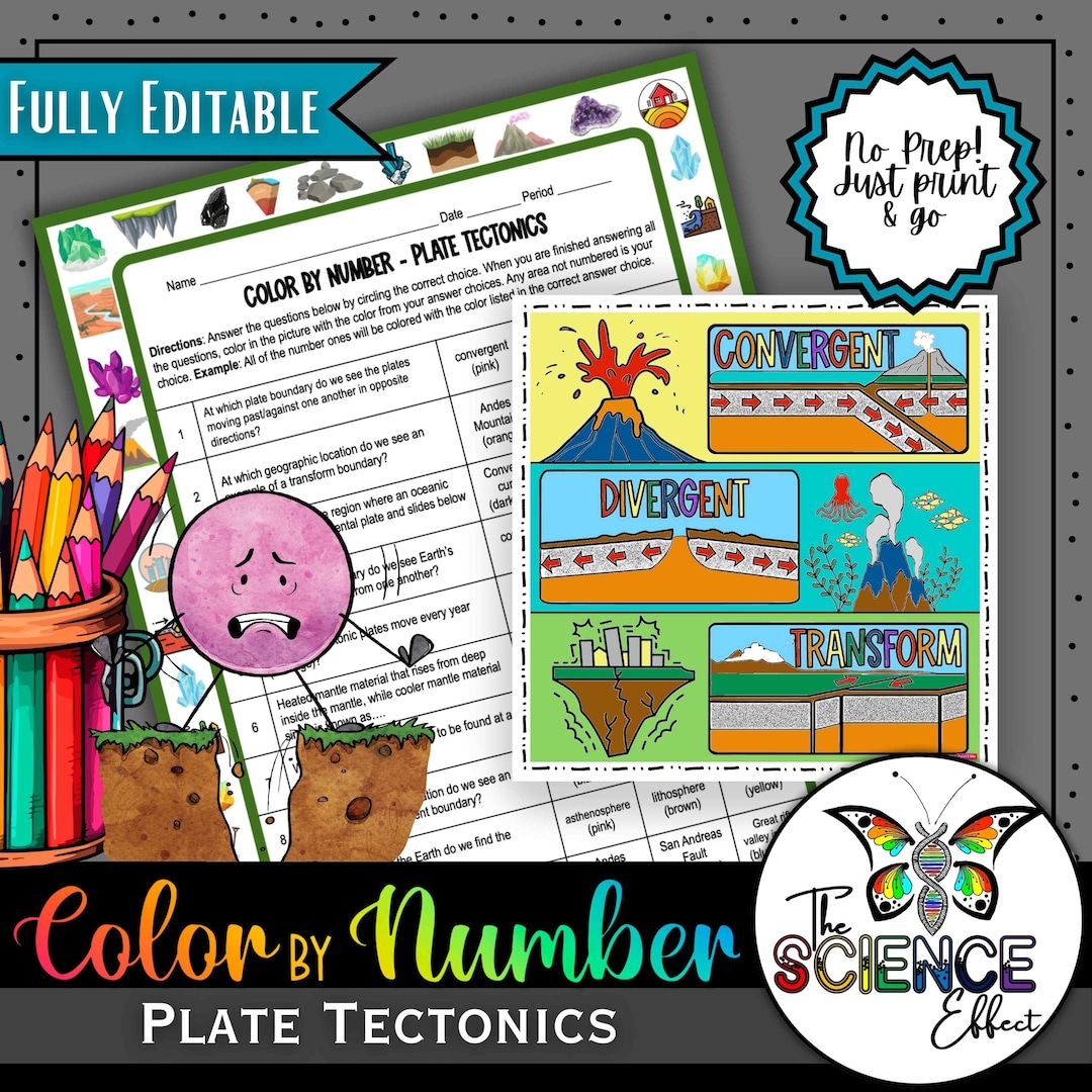 Plate Tectonics Color by Number: Science Worksheet (PDF & PPT) - Etsy