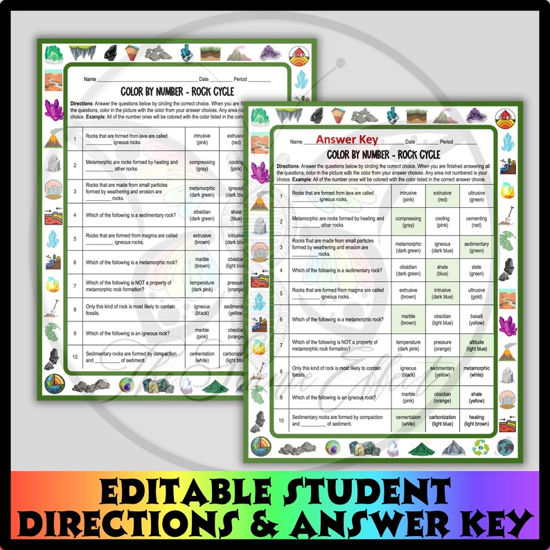 Rock Cycle Color by Number Worksheet: Science Activity (PDF & PPT) - Etsy