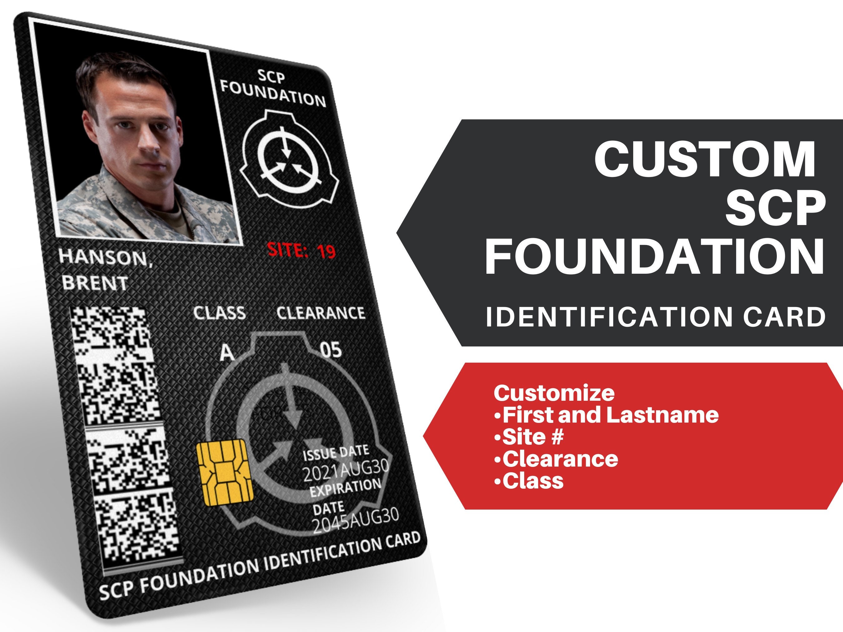 SCP Foundation ID Card CAC Style Customized With Your 