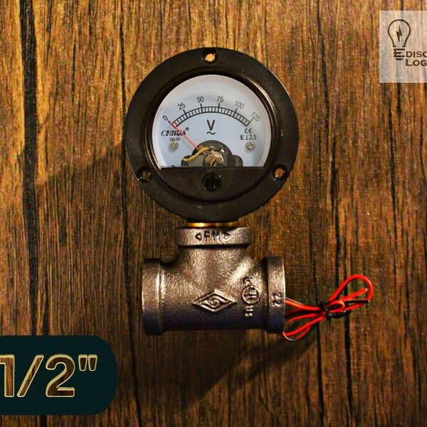 Voltmeter with 1/2" Iron Pipe For Steampunk Pipe Lamp