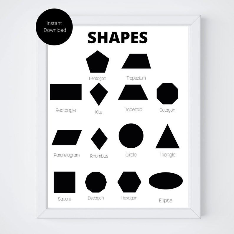 Shapes Poster Educational Poster Black &amp; White Print | Etsy