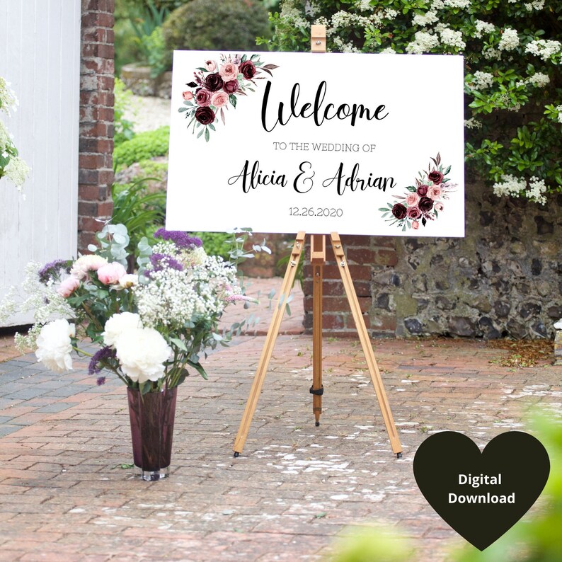 Floral Welcome Sign Bridal Shower Baby Shower /& Wedding Printable sign 36x24 in