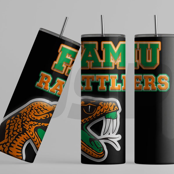 FAMU Rattlers HBCU Sublimation Design Florida College PNG 20oz College Tumbler Florida A & M University Orange and Green college football