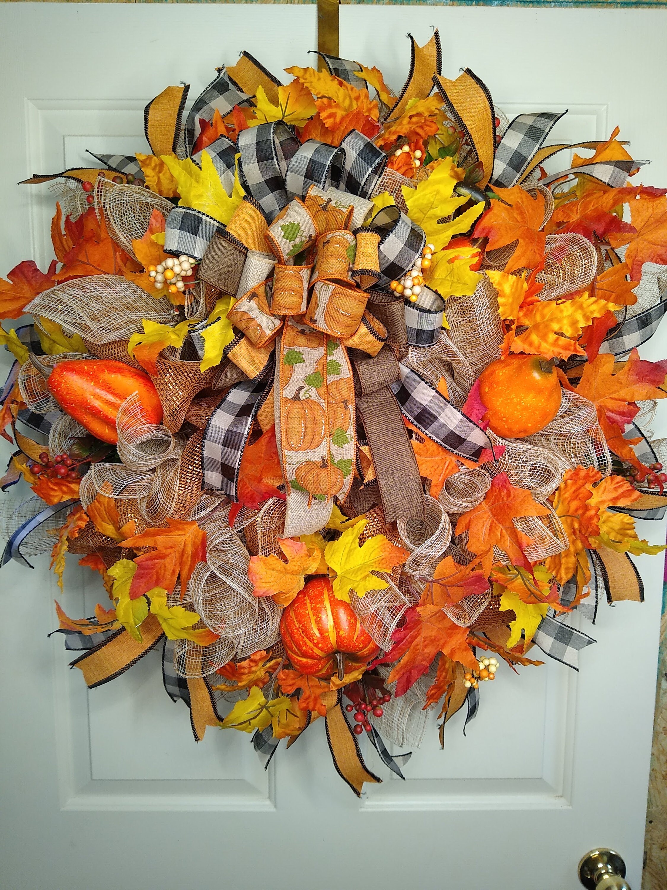 Large Fall Wreath for Front Door Fall Wreath With Pumpkin - Etsy