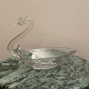 Vintage Duncan Clear Art Glass Swan Candy  Dish