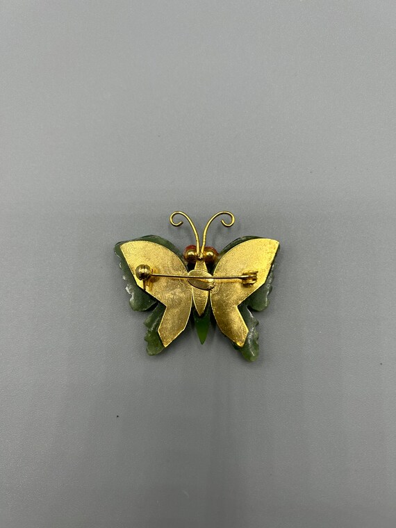 Vintage 1940s Carved Green Jade Butterfly Brooch - image 7