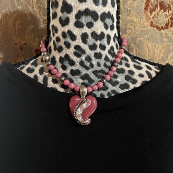 Authentic Carolyn Pollack Relios Sterling Rose Rhodonite Enhancer Pendant on a Beaded Necklace