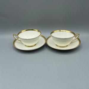 Antique Paragon Fine Bone China &quot;Gold Anniversary&quot; Rose Teacup and Saucer 2 Sets