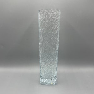 Vintage Ingrid Glasshutte Retro Bark Ice Glass Rectangular Vase West Germany