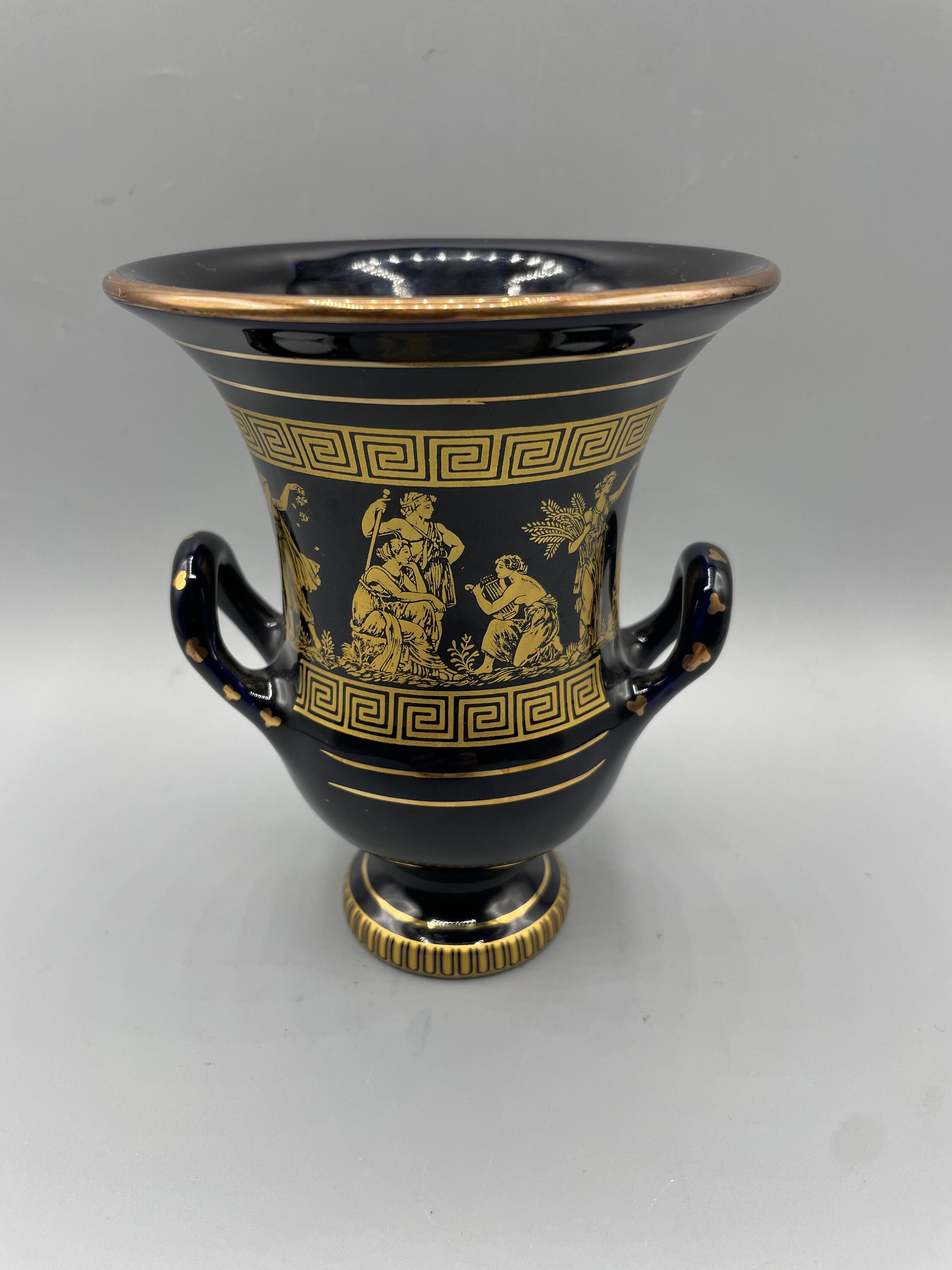 Vintage Spyropoulos Cobalt Blue Greek Vase Urn 24K Gold Plated Etsy