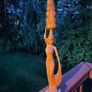 Balinese Woman Hand-Carved Wooden Statue