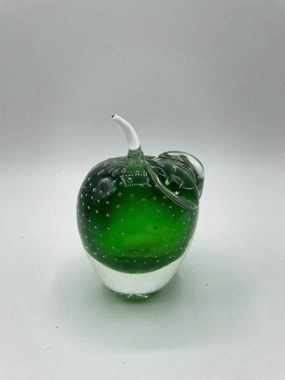 Murano Bullicante Glass Green Apple Paperweight Controlled Bubble Home ...