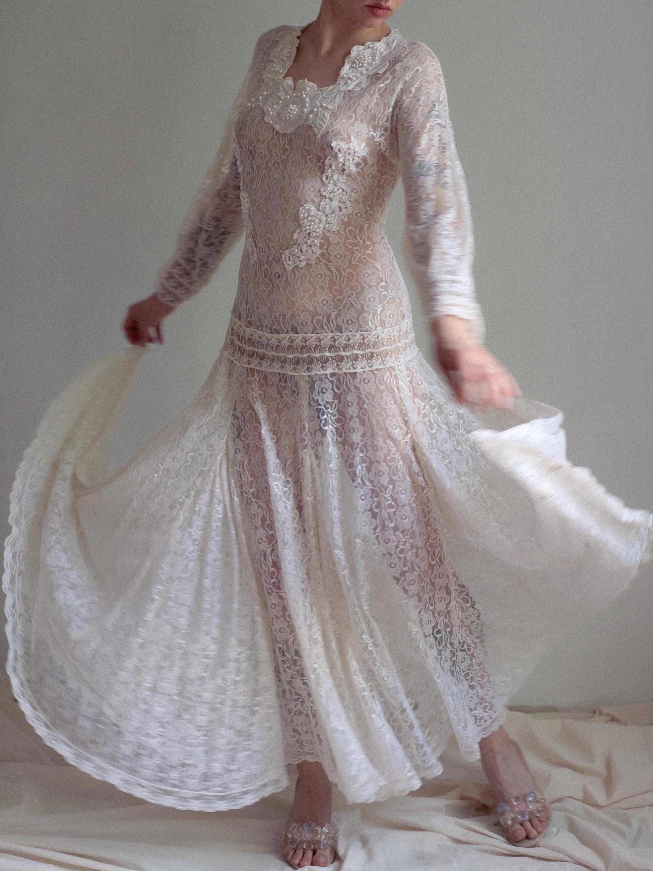 etsy vintage lace dress Vintage Lace Maxi Dress